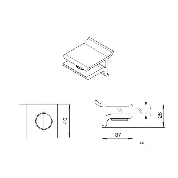 Крепление для полки 8мм, отделка алюминий