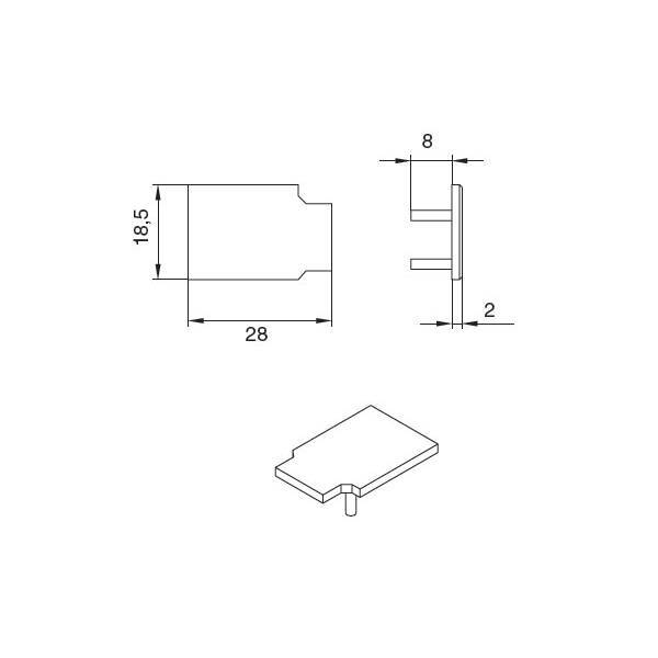 Заглушка левая для профилей 928129, 928130, отделка серебро